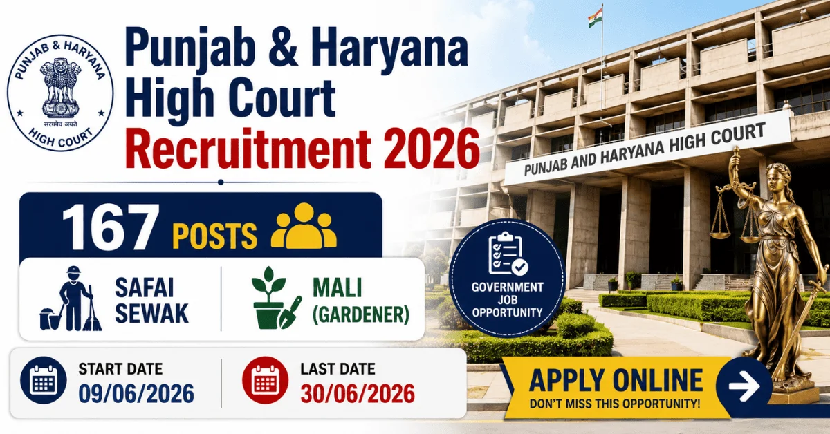 Punjab & Haryana High Court Recruitment 2026: 167 Safai Sewak, Mali Posts
